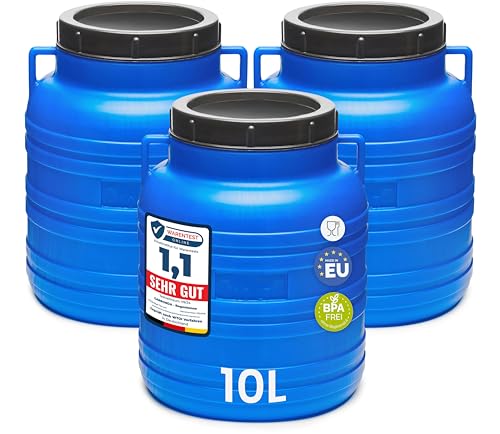 Garronda Set 3x 10 Liter Weithalsfass BPA-frei Futtertonne Fass Universalfass Lebensmittel Fass Regenfass für Garten Regentonne mit Deckel Regenwassertonne für Garten Wassertonne GD-0120, Blau von Garronda