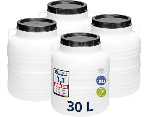 Garronda Set 4x 30 Liter Weithalsfass BPA-frei Futtertonne Fass Universalfass Lebensmittel Fass Regenfass für Garten Regentonne mit Deckel Regenwassertonne für Garten Wassertonne GD-0121, Weiß Garronda Set 4x 30 Liter Weithalsfass BPA-frei Futtertonne Fass Universalfass Lebensmittel Fass Regenfass für Garten Regentonne mit Deckel Regenwassertonne für Garten Wassertonne GD-0121, Weiß von Garronda