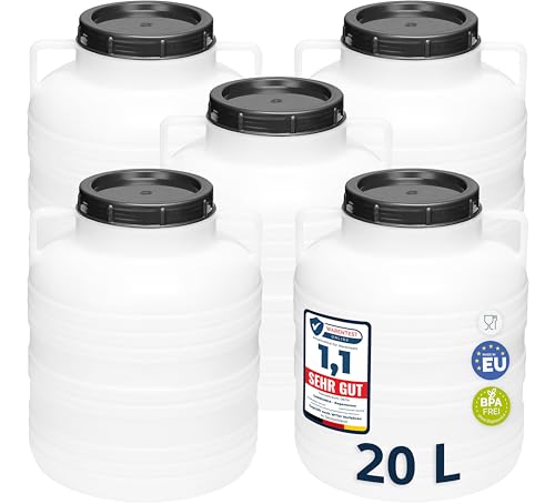 Garronda Set 5x 20 Liter Weithalsfass BPA-frei Futtertonne Fass Universalfass Lebensmittel Fass Regenfass für Garten Regentonne mit Deckel Regenwassertonne für Garten Wassertonne GD-0126, Weiß Garronda Set 5x 20 Liter Weithalsfass BPA-frei Futtertonne Fass Universalfass Lebensmittel Fass Regenfass für Garten Regentonne mit Deckel Regenwassertonne für Garten Wassertonne GD-0126, Weiß von Garronda