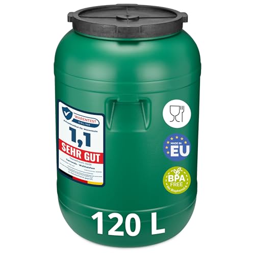 Garronda Weithalsfass 120 Liter Futtertonne mit Deckel ohne Dichtung– BPA-freier HDPE Futterbehälter für Wasser, Lagerung, Tierfutter, Sauerkraut und Gurken GD-0142 von Garronda