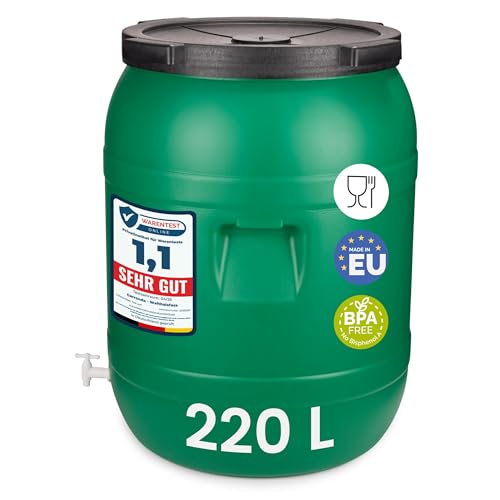 Garronda Weithalsfass 220 Liter Futtertonne mit Deckel ohne Dichtung– BPA-freier HDPE Futterbehälter für Wasser, Lagerung, Tierfutter, Sauerkraut und Gurken GD-0142 von Garronda