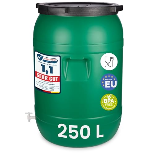 Garronda Weithalsfass 250 Liter Futtertonne mit Deckel ohne Dichtung– BPA-freier HDPE Futterbehälter für Wasser, Lagerung, Tierfutter, Sauerkraut und Gurken GD-0142 von Garronda