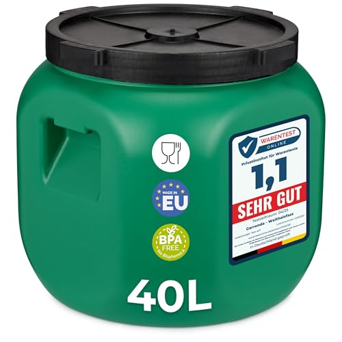 Garronda Weithalsfass 40 Liter Futtertonne mit Deckel ohne Dichtung– BPA-freier HDPE Futterbehälter für Wasser, Lagerung, Tierfutter, Sauerkraut und Gurken GD-0142 von Garronda