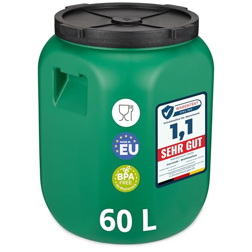 Garronda Weithalsfass 60 Liter Futtertonne mit Deckel ohne Dichtung– BPA-freier HDPE Futterbehälter für Wasser, Lagerung, Tierfutter, Sauerkraut und Gurken GD-0142 von Garronda