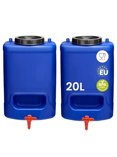 Garronda Weithalskanister 20L Wasserkanister mit Hahn BPA-frei Kanister Camping Kanister mit Zapfhahn Wassertank Camping Zubehör 2er Pack Blau GD-0084 von Garronda
