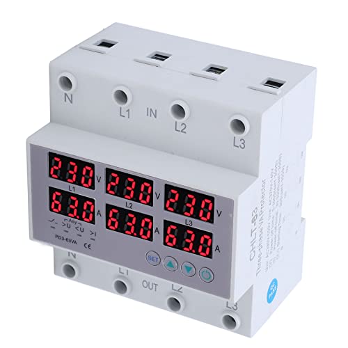 3-Phasen-DIN-Schienen-Voltmeter Automatischer Überspannungs-Überstromschutz Voltmeter Amperemeter Leistungsfaktor-Verbrauchsmesser(#1) von Garsent