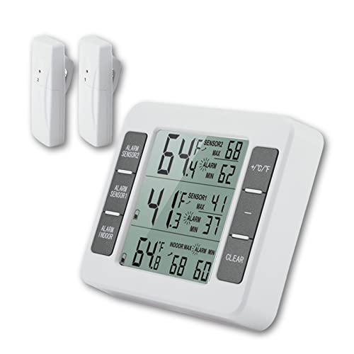 Kühlschrank Thermometer Digital Gefrierschrank Thermometer LCD Anzeige Wasserdicht Gefrierschrank Thermometer mit 2 Sensor für Zuhause MIN/MAX Display, Restaurants, Bars, Cafés von Garsent