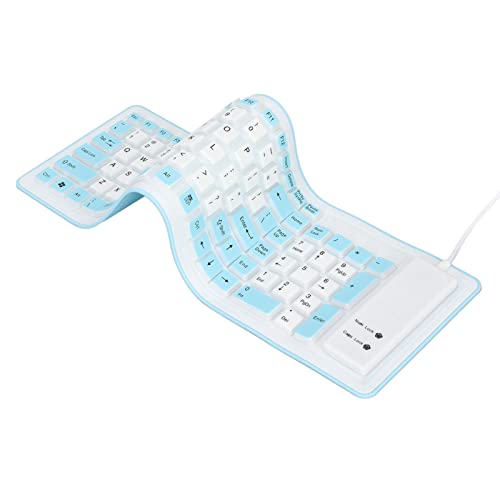 Faltbare Silikon-Tastatur, 103 Tasten, Kabelgebundene, wasserdichte Bluetooth-Rollup-Tastatur, Stummschaltung, Flexible, Weiche Gummitastatur, Platzsparend, für PC, Notebook, Laptop(Blau) von Garsent