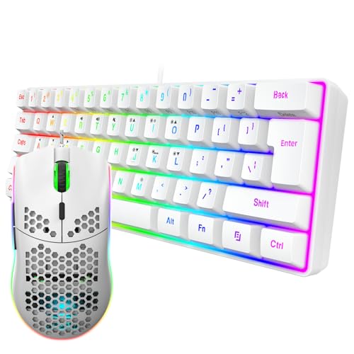 Garsent Mechanische Gaming -Tastatur und Model Mauskombination, Verdrahtete RGB Backlit 61Key Anti Ghosting Honeycomb Gaming Maus 6400 DPI Ergonomisch für PC -Spieler Schreibkräfte (Weißes Set) von Garsent