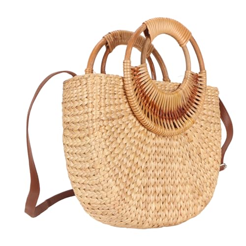 Garsent Mode Weben Rattan Tasche für Frauen, Retro Kleine Halbkreis Handgewebte Stroh Schulter Tasche, Leicht, Langlebig von Garsent