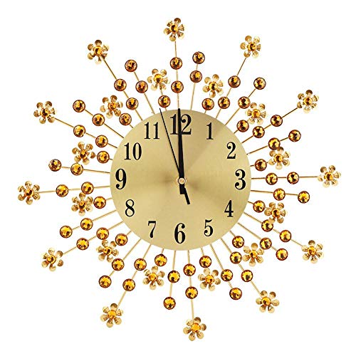 Kristall Wanduhr, Metall Blumen Diamanten Küchenuhr Dekouhr Moderne Design für Wohnzimmer Büro (Golden) von Garsent