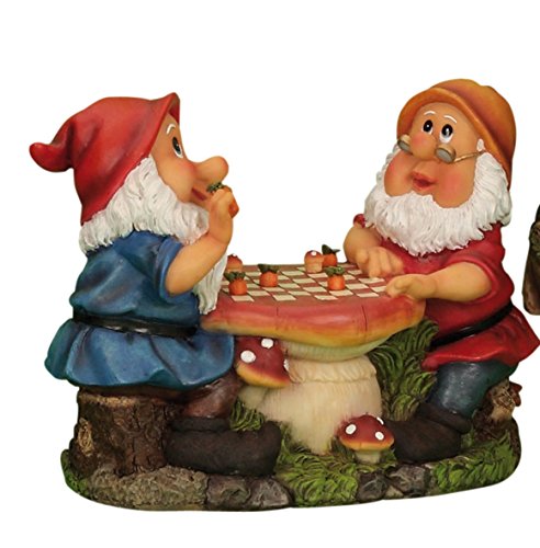 2 Gartenzwerge Spielen Dame Schach Gartenfigur von Garten + Blumen