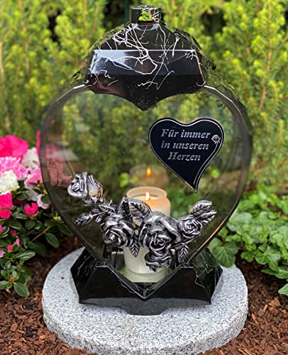 Grablampe Laterne Herz Form mit Beschriftung '' Für immer in unseren Herzen'' Grablicht Kerze Grabkerze Grabdekoration 33 cm H.! Grabschmuck Neue Model incl. Kerze, Schwarz Grablampe Laterne Herz Form mit Beschriftung '' Für immer in unseren Herzen'' Grablicht Kerze Grabkerze Grabdekoration 33 cm H.! Grabschmuck Neue Model incl. Kerze, Schwarz von Yeahitch