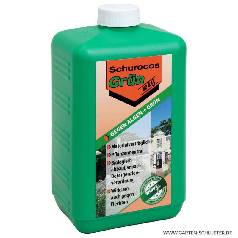 Grün-weg Dosierflasche, 1,8 Liter für 35 bis 55 m² Lieferform: Kunststoffflasche mit Meßdeckel von "MOOS-weg" Schulte, Rohde & Co. GmbH