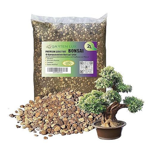 Garten Lux Premium Bonsai Substrat – 2 l, 4-Komponenten-Bonsai-Erde –schnell entwässernde Erde zum Züchten und Umpflanzen von Pflanzen -Speziell für Ficus, Ahorn, Weide und Konifiren von Garten lux