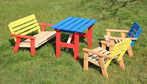 GartenDepot24 Kinder Sitzgarnitur 4-TLG. aus Holz, 2 Stühle, 1 Bank, 1 Tisch, farblich vorbehandelt GartenDepot24 Kinder Sitzgarnitur 4-TLG. aus Holz, 2 Stühle, 1 Bank, 1 Tisch, farblich vorbehandelt von GartenDepot24