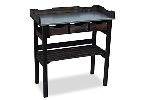 GartenDepot24 Pflanztisch mit 3 Schubladen aus Holz schwarz B78 x T38 x H82 cm von GartenDepot24