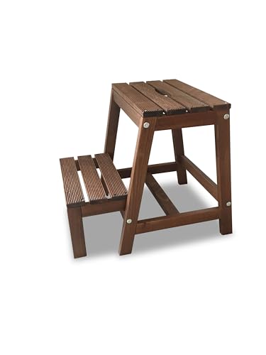 GartenDepot24 Tritt Hocker aus Buchenholz mit 2 Stufen, klappbar, braun, B38 x T54 x H45 cm von GartenDepot24