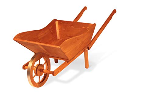 GartenDepot24 dekorative Blumenschubkarre Blumenkübel Pflanzkasten aus Holz, braun, L146 x B58 x H57 cm von GartenDepot24