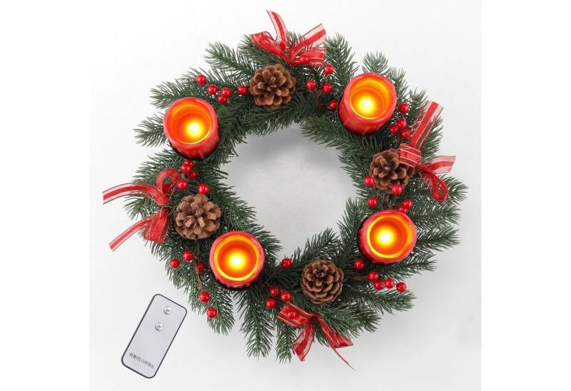 GartenHero Adventskranz Adventskranz mit LED Echtwachskerzen und Fernbedienung Leuchter Kranz von GartenHero