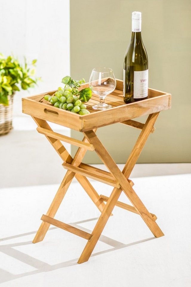 GartenHero Beistelltisch Tablettständer Teak klappbar Holz Tabletttisch Beistelltisch Tisch von GartenHero