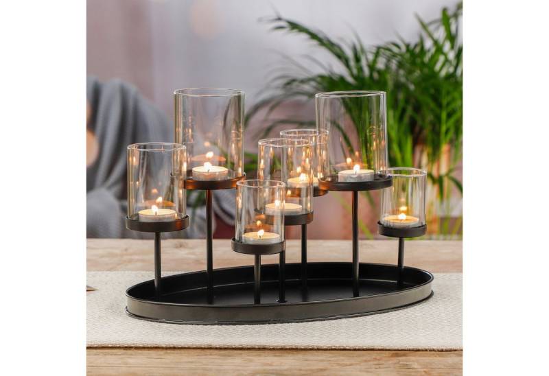 GartenHero Kerzentablett Kerzenhalter Teelichthalter Kerzenständer Windlicht Glas Kerzentablett schwarz von GartenHero