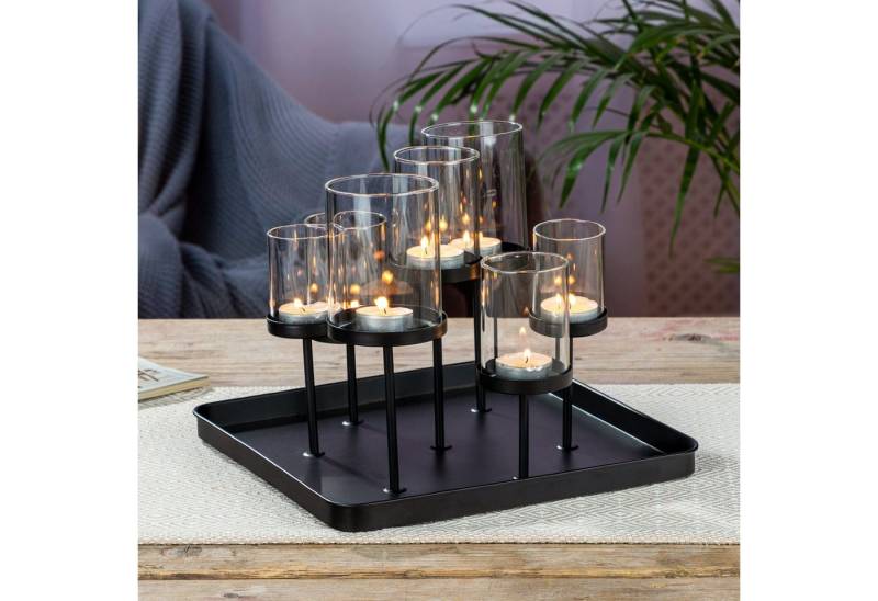 GartenHero Tischkerzenhalter Kerzenhalter Teelichthalter Kerzenständer Windlicht Glas Kerzentablett schwarz von GartenHero