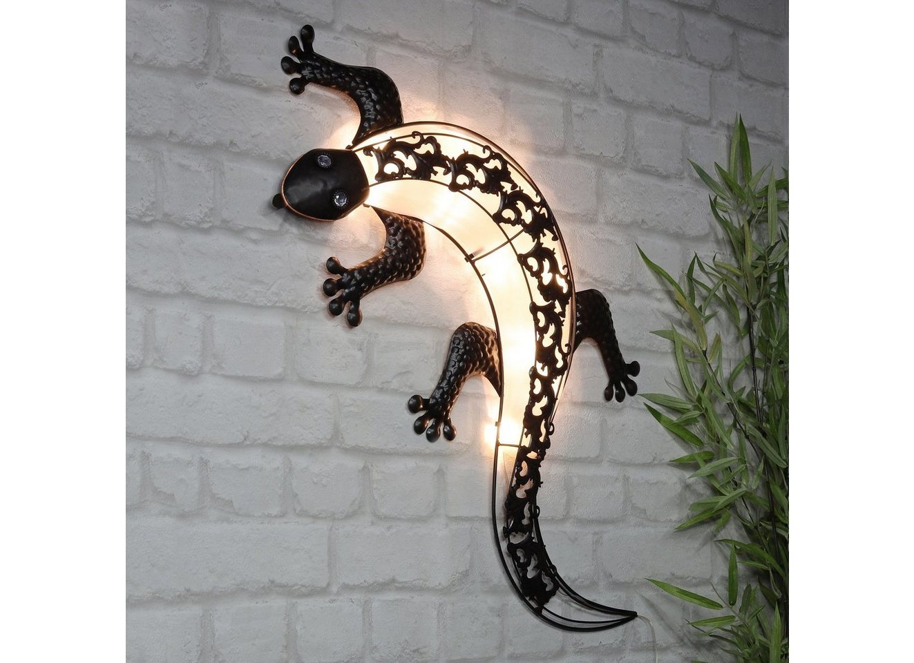 GartenHero Wanddekoobjekt LED Solar Wandlicht Gecko Metall warm-weiß Dekoration Gartenfigur Fassadendeko, Wanddeko, aus Metall, LED, Beleuchtet von GartenHero