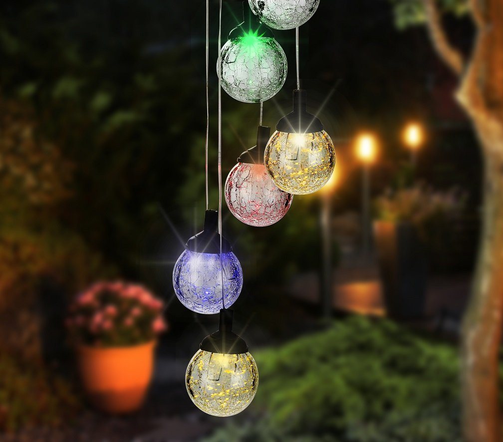 GartenHero Windspiel LED Solar Windspiel Garten Dekoration Glas hängend Gartenleuchte Lampe von GartenHero