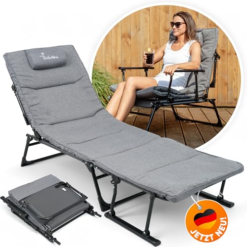 Sonnenliege klappbar [2 in 1 Gartenliege Wetterfest] Stuhlfunktion bis zu 200 KG Belastbar zum Sonnenbaden, Lesen, Entspannen Camping oder Garten von GartenHöhle