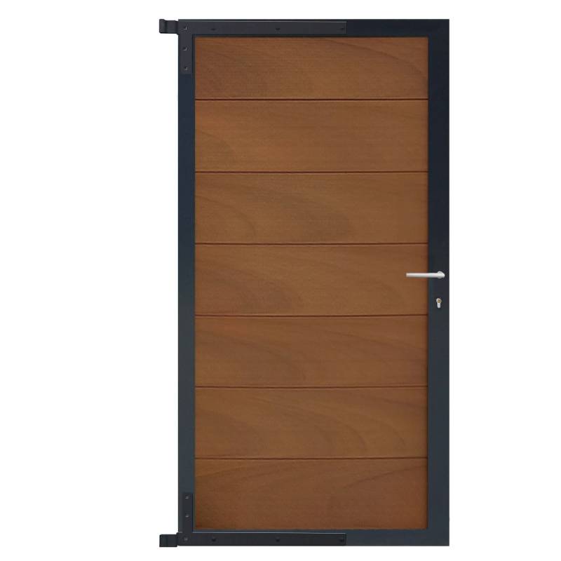 GartenLand Steckzauntor Ameland Co-extrudiert ca. 90 x 175 cm WPC Mahagoni Aluminium Anthrazit von GartenLand