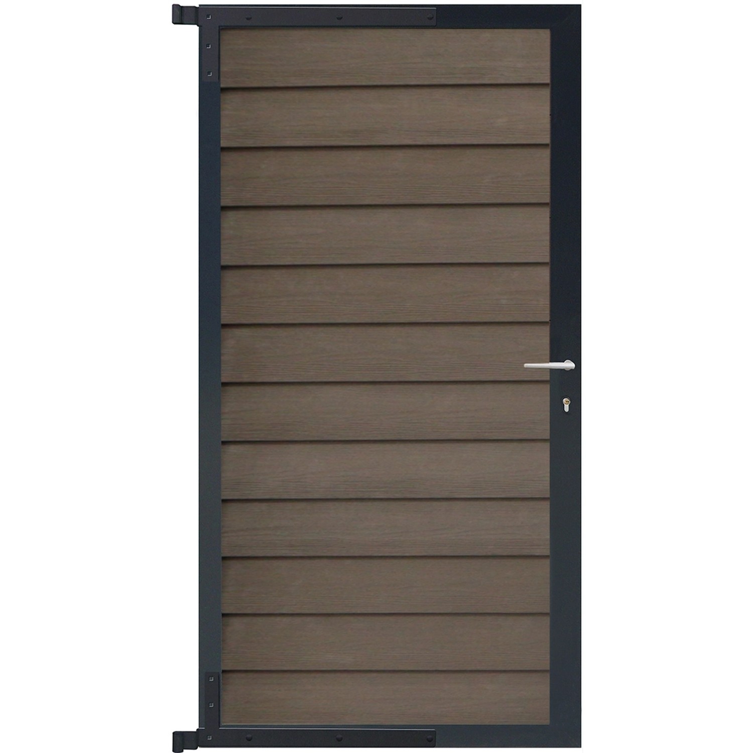 GartenLand Steckzauntor Schwedenprofil ca. 90 x 175 cm WPC Braun Holzstruktur Aluminium Anthrazit von GartenLand