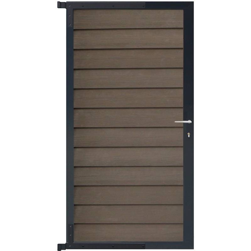 GartenLand Steckzauntor Schwedenprofil ca. 90 x 175 cm WPC Braun Holzstruktur Aluminium Anthrazit von GartenLand