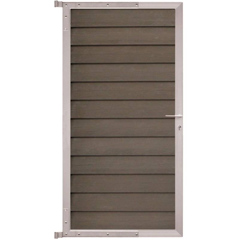 GartenLand Steckzauntor Schwedenprofil ca. 90 x 175 cm WPC Braun Holzstruktur Aluminium Silber von GartenLand