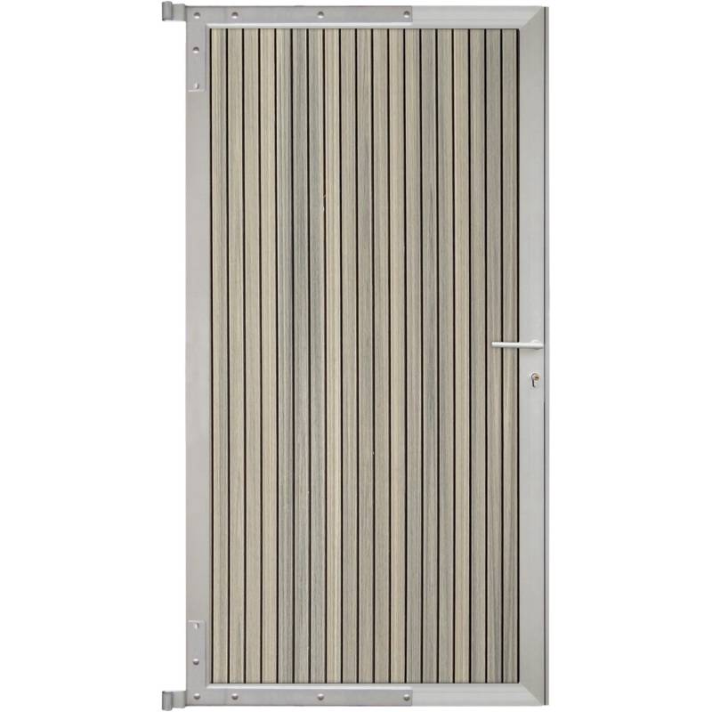 GartenLand Steckzauntor Shadowline Vertikal ca. 90 x 175 cm WPC Amethystgrau Aluminium Silber von GartenLand