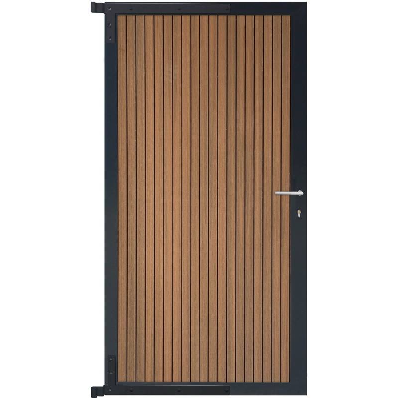 GartenLand Steckzauntor Shadowline Vertikal ca. 90 x 175 cm WPC Mahagoni Aluminium Anthrazit von GartenLand