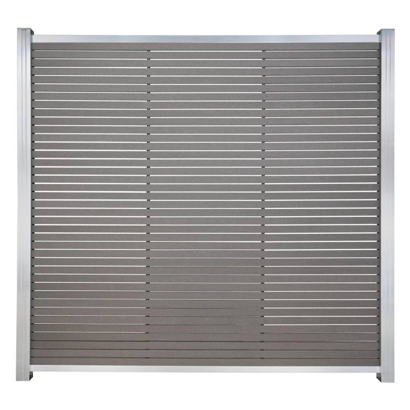 GartenLand WPC Zaun Set Air Gap ca. 180 x 180 cm Sichtschutz Steckzaun Schiefergrau Aluminium Silber Ohne Pfosten von GartenLand