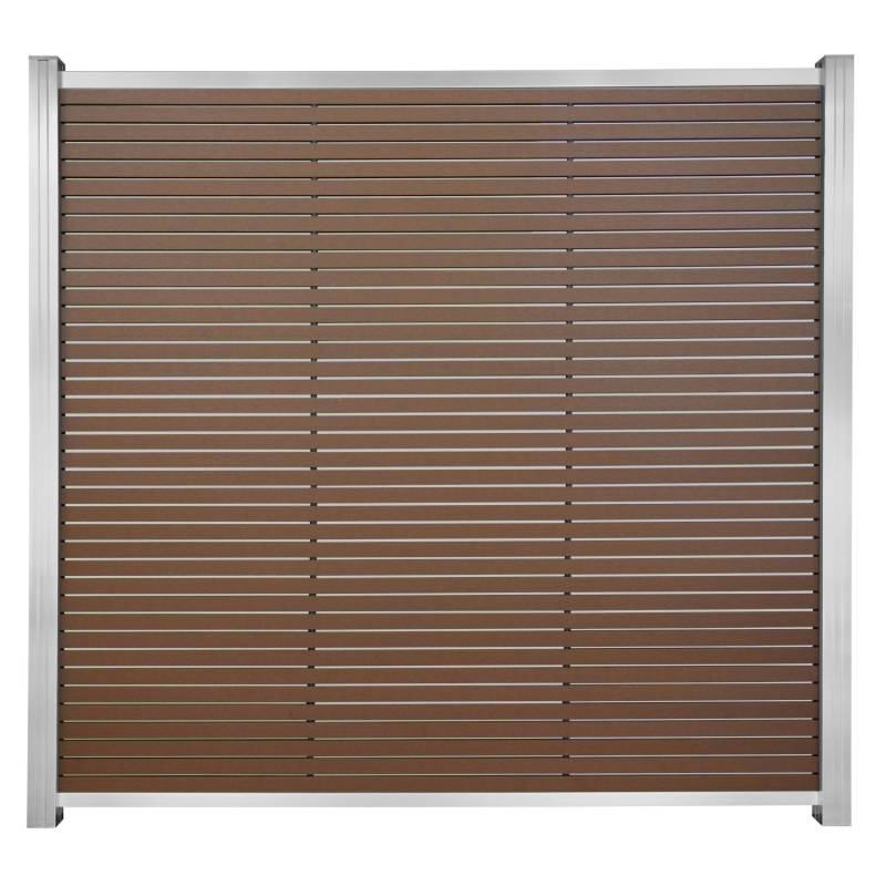 GartenLand WPC Zaun Set Air Gap ca. 180 x 180 cm Sichtschutz Steckzaun Schokobraun Aluminium Silber Ohne Pfosten von GartenLand