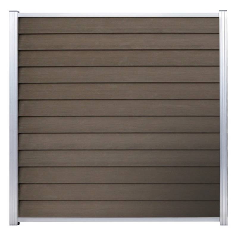 GartenLand WPC Zaun Set Schwedenprofil ca. 180 x 180 cm Sichtschutz Steckzaun Braun Holzstruktur Aluminium Silber Ohne Pfosten von GartenLand