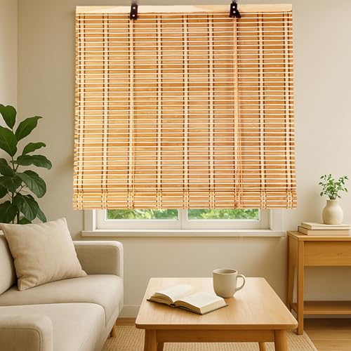 Bambusrollo Outdoor wetterfest Natur Bambusrollo Retro Raffrollo Lichtfilterung Sonnenschutz Sichtschutz Blickdicht Jalousie Seitenzugrollo Belüftung Rollo für Fenster und Türen(Breite x Höhe) von Gartenassistentin