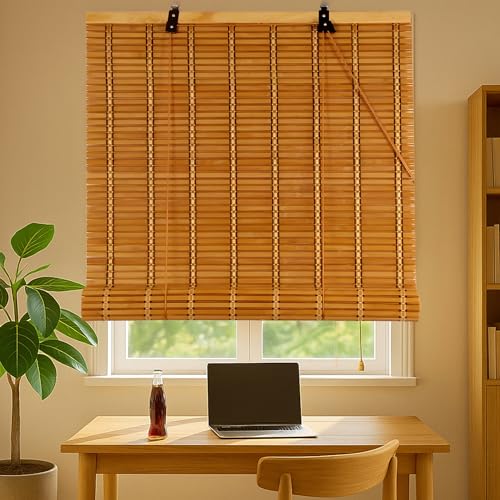 Bambusrollo Outdoor wetterfest Natur Bambusrollo Retro Raffrollo Lichtfilterung Sonnenschutz Sichtschutz Blickdicht Jalousie Seitenzugrollo Belüftung Rollo für Fenster und Türen(Breite x Höhe) von Gartenassistentin