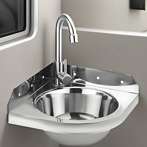Eckwaschbecken klein Edelstahl Küche Spültisch Waschbecken Aufsatzwaschbecken Hängewaschbecken Waschtisch Badezimmer Spülbecken mit Heiß und kalt Wasserhahn für Wohnwagen/Wohnmobil von Gartenassistentin