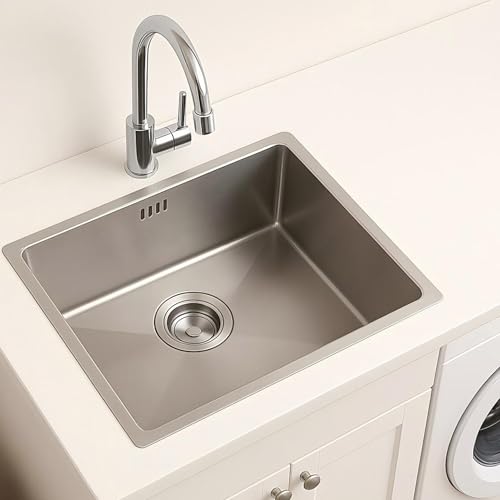 Spülbecken Edelstahl Auflagespüle Küchenspülen 1 Becken mit Überlauf Und Ablaufgarnitur,Multifunktionale Moderne Küchenspüle Rechteckig Einbauspüle (Ohne Wasserhahn) Leicht zu reinigen von Gartenassistentin