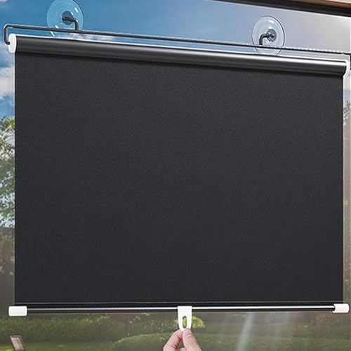 Verdunklungsrollo Mit Saugnäpfen,Schwarz Saugnapfes Rollo Verdunkelungsrollo Türen/Fenster rollos Einziehbarer Balkon Rollläden,Tragbare Temporäre Jalousien für Schlafzimmer Kinderzimmer von Gartenassistentin