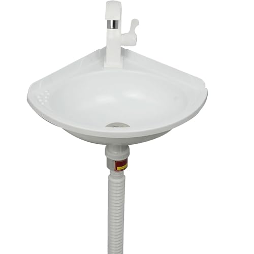 Waschbecken Aus Kunststoff Mini Waschbecken Wandausgussbecken Ohne Bohren Kleines Eck Handwaschbeckenmit Wasserhahn Und Ablaufgarnitur,Waschschalen Für Badezimmer/Garderobe/Toiletten/Rv von Gartenassistentin