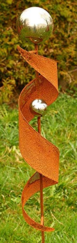 Gartendeko Rost Eisen Stab mit 2 Edelstahlkugeln Glanz Gartenstatuen von Gartendekoshop24