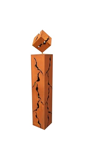 Gartendekoshop24 – Rostsäule mit Würfel, 100 cm, Gartendeko Rost, für draußen. Handgemachte Gartensäule, Rostsäule aus Edelrost, mit Muster und Rostwürfel, für den Garten. Skulptur Metalldesign. - von Gartendekoshop24