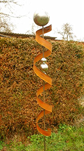 Skulptur Rost Stecker 2m mit Edelstahlkugeln Beetstecker Garten * von Gartendekoshop24