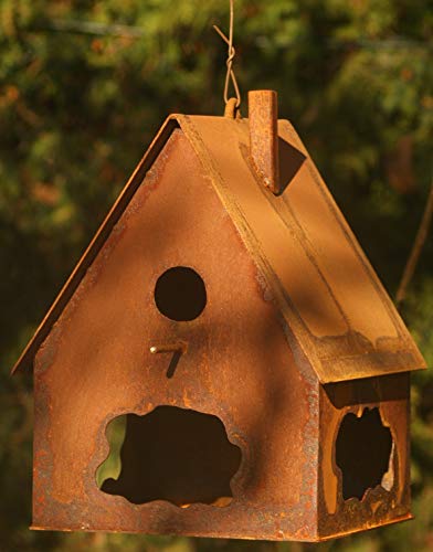 Vogelhaus Vogel Futterstation Rost Eisen klein gerade Seiten * von Gartendekoshop24