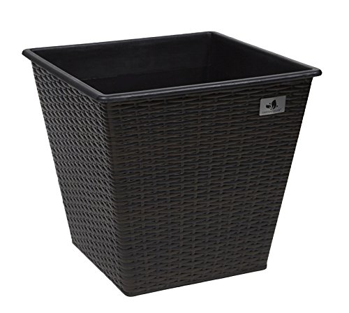 GARTENFREUDE 61 Liter Pflanzkübel Pflanzgefäße Blumenkübel Blumentopf für Blumen etc. aus Polyrattan 41,5 x 41,5 x 38 cm, wasserdichter Kunststofftopf, bicolour braun von Gartenfreude